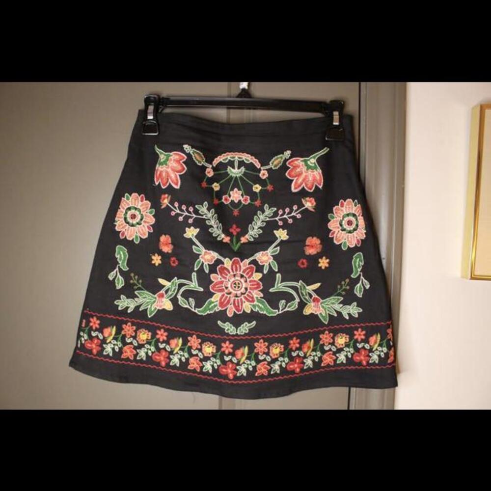 Francesca's Black Embroidered Skirt